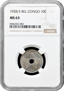 Бельгійське Конго 10 сантимів 1928/5 р., NGC MS63, "Колонія Бельгії (1909 - 1949)"