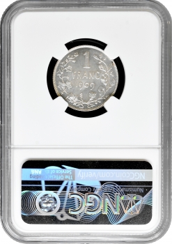 Бельгія 1 франк 1909 French, NGC MS65, "Король Леопольд II (1865 - 1909)"
