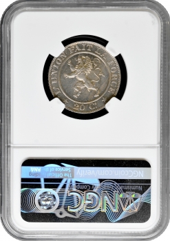 Бельгія 20 сантимів 1860, NGC MS63, "Король Леопольд I (1832 - 1865)" РІДКА ДАТА БЕЗ КРАПКИ