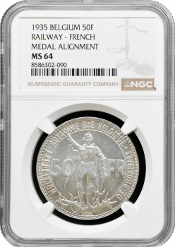 Бельгія 50 франків 1935 French - Pos. A, NGC MS64, "100 років залізницям Бельгії" KM# 106.2