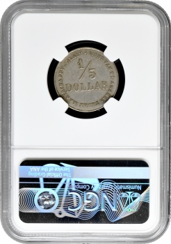 Голландська Ост-Індія 1/5 долара 1902-1913 р., NGC AU Det., "Silau Tabakmaaschappy"