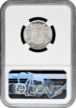 Іспанія 1 песета 1933 (34), NGC MS64, "Друга Республіка (1931 - 1939)"