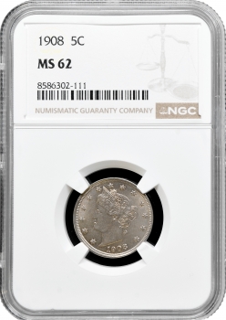 США 5 центів 1908, NGC MS62, "Liberty Nickel"