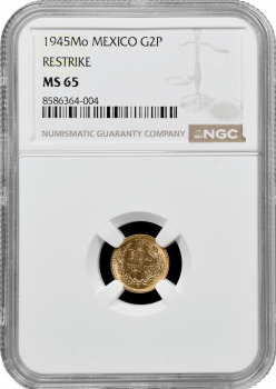 Мексика 2 песо 1945 р. Mo, NGC MS67 RESTRIKE, "Мексиканські Сполучені Штати (1905 - 1969)"