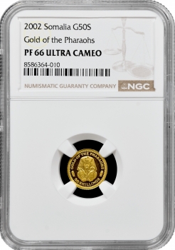 Сомалі 50 шилінгів 2002 р., NGC PF66 UC, "Золото фараонів" золото