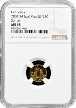 Острів Мен 1/25 крони 2001 PM, NGC MS68, "Сомалійська кішка" золото