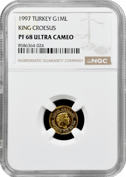 Туреччина 1.000.000 лір 1997 р., NGC PF68 UC, "Крез, цар Лідії" золото