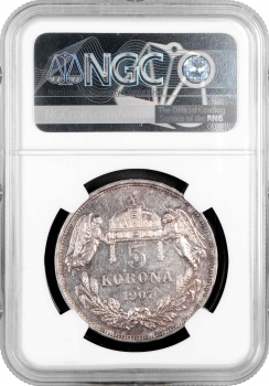 Угорщина 5 крон 1907 KB, NGC MS62, "Імператор Франц Йосип I (1867 - 1916)"