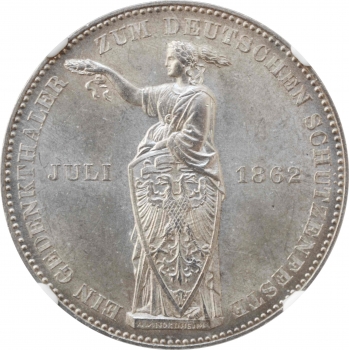 Франкфурт 1 талер 1862 р., NGC MS63, "Німецький стрілецький фестиваль"