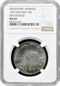 В'єтнам 10 донгів 1993, NGC MS69, "Доісторичні тварини - Диплодок"