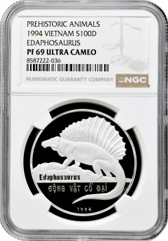 В'єтнам 100 донгів 1994 р., NGC PF69 UC, "Доісторичні тварини - Едафозавр" Top Pop