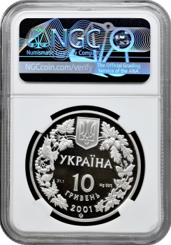 Україна 10 гривень 2001 р., NGC PF69 UC, "Флора та фауна - Звичайна рись"