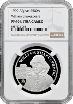 Афганістан 500 афгані 1999 р., NGC PF69 UC, "Вільям Шекспір" Top Pop