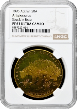 Афганістан 50 афгані 1995 р., NGC PF67 UC, "Доісторичні тварини - Анкілозавр"