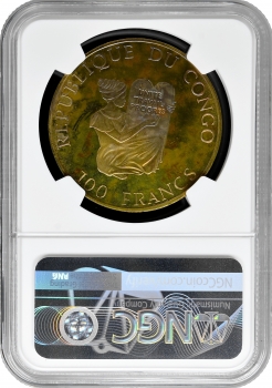 Республіка Конго 100 франків 1994 р., NGC PF65 UC, "Доісторичні тварини - Мамонт"