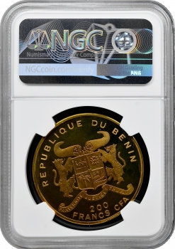 Бенін 200 франків 1994 р., NGC PR67 UC, "Доісторичні тварини - Тиранозавр" Pop 1/1