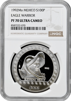 Мексика 100 песо 1992 р. Mo, NGC PF70 UC, "Guerrero Aguil (Воїни-орли)" Top Pop