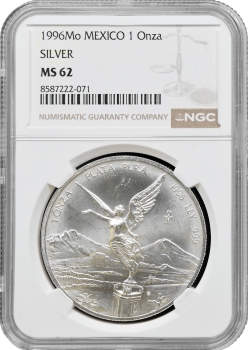 Мексика 1 онза 1996 р. Mo, NGC MS62, "Срібна інвестиційна монета "Свобода"
