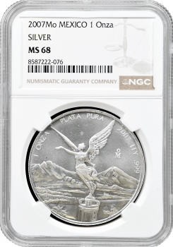 Мексика 1 онза 2007 р., NGC MS68, "Срібна інвестиційна монета "Libertad"