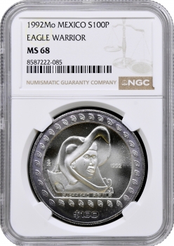 Мексика 100 песо 1992 р. Mo, NGC MS68, "Guerrero Aguil (Воїни-орли)"