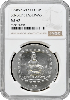 Мексика 5 песо 1998р. Mo, NGC MS67, "Ольмеки - Фігура Лас-Лімас"