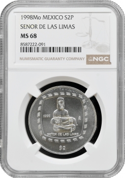 Мексика 2 песо 1998 р. Mo, NGC MS68, "Ольмеки - Senor De Las Limas" Top Pop