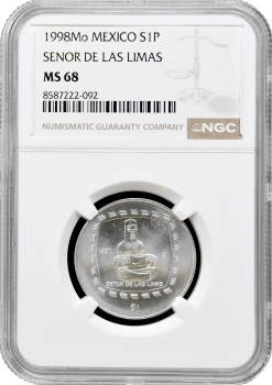 Мексика 1 песо 1998 р. Mo, NGC MS60, "Ольмеки - Senor De Las Limas"