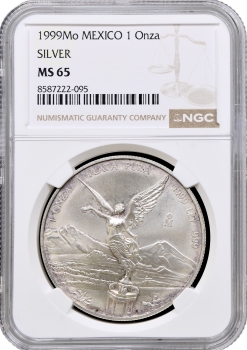 Мексика 1 онза 1999 р. Mo, NGC MS65, "Срібна інвестиційна монета "Свобода"