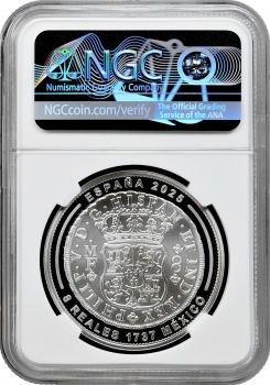 Іспанія 10 євро 2025 р. M, NGC PF70 UC, "Каса де ла Монеда - 8 реалів 1737, "Pillar"