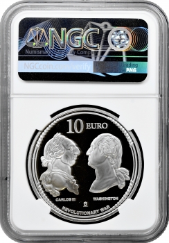 Іспанія 10 євро 2025 р. M, NGC PF70 UC, "250-річчя США - Білоголовий орлан, кольорова"