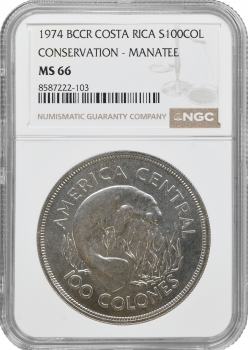 Коста-Ріка 100 колонів 1974, NGC MS66, "Охорона природи - Ламантін"10400