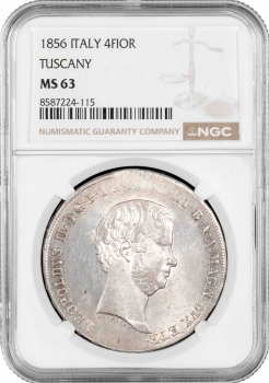 Тоскана 4 флорина 1856, NGC MS63, "Великий герцог Леопольд II (1824 - 1859)"