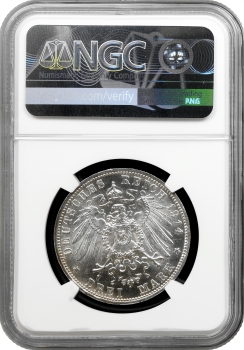 Баварія 3 марки 1914 р. D, NGC MS63, "Король Людвіг ІІІ (1913 - 1918)"