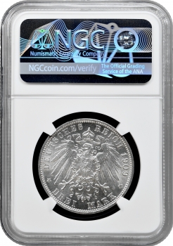 Шварцбург-Зондерсгаузен 3 марки 1909 A, NGC MS64, "Смерть Карла Гюнтера"