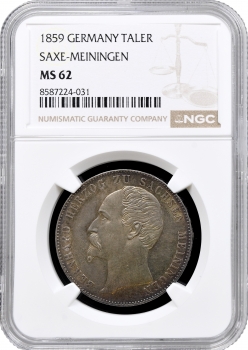 Саксен-Мейнінген 1 союзний талер 1859, NGC MS62, "Герцог Бернгард II (1803 – 1866)"