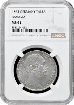 Баварія 1 союзний талер 1863, NGC MS61, "Король Людвіг II (1864 - 1886)"