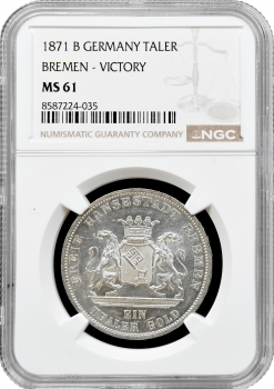 Бремен 1 талер 1871 р. B, NGC MS61, "Перемога над Францією"