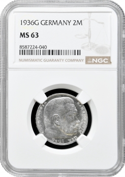 Німеччина 2 рейхсмарки 1936 G, NGC MS63, "Нацистська Німеччина (1933 - 1945)"