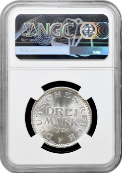 Німеччина 3 марки 1924 F, NGC MS65, "Веймарська Республіка (Марка) (1919 - 1925)"