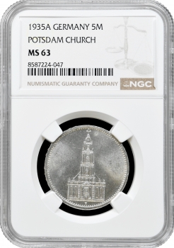 Німеччина - Третій рейх 5 рейхсмарок 1935 р. A, NGC MS63, "Гарнізонна церква в Потсдамі"