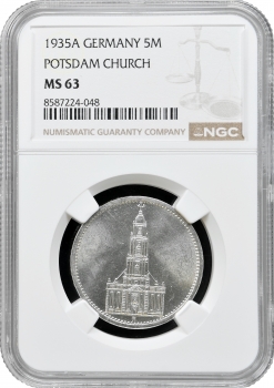 Німеччина - Третій рейх 5 рейхсмарок 1935 р. A, NGC MS63, "Гарнізонна церква в Потсдамі"