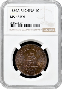 Індокитай 1 цент 1886 A, NGC MS63 BN, "Французький Індокитай (1885 - 1954)"
