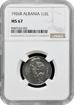 Албанія 1/2 леку 1926 R, NGC MS67, "Король Зогу I (1928 - 1939)" Top Pop