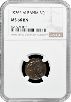 Албанія 5 кіндар 1926 R, NGC MS66 BN, "Королівство Албанія (1925 - 1938)"