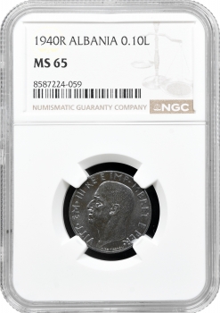 Албанія 0.10 лек 1940 R, NGC MS65, "Італійська окупація (1939 - 1943)"