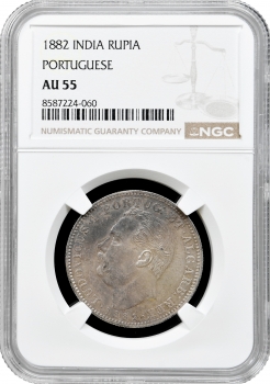 Індія - Португальська 1 рупія 1882, NGC AU55, "Король Луїш I (1861 - 1889)"