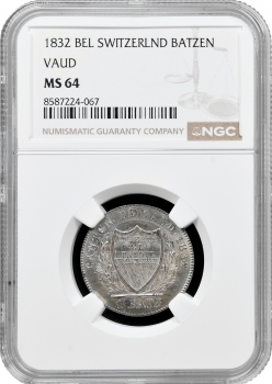 Швейцарія 1 батцен 1832, NGC MS64, "Кантон Вауд (1804 - 1850)"