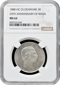 Данія 2 крони 1888 HC CS, NGC MS62, "25 років правління"