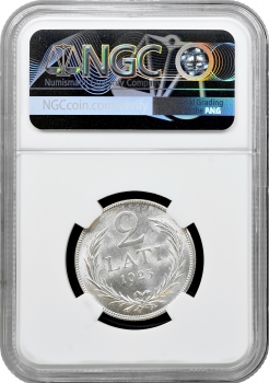 Латвія 2 лати 1925 р., NGC MS64, "Перша Республіка (1922 - 1940)"