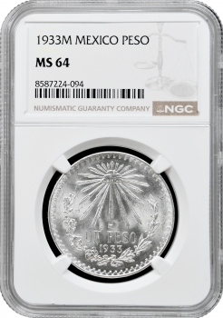 Мексика 1 песо 1933 р. Mo, NGC MS64, "Мексиканські Сполучені Штати (1905 - 1969)"